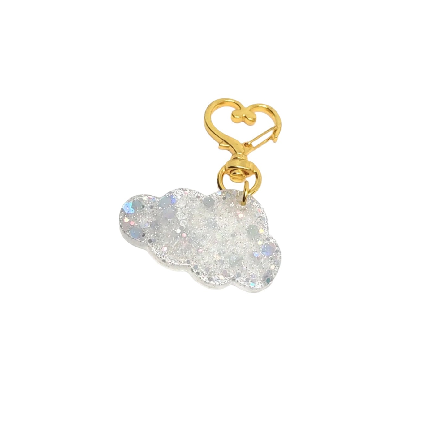 Cloud Adornment with Golden Heart Clasp Holographic Gitter Hand Crafted Resin Accessory