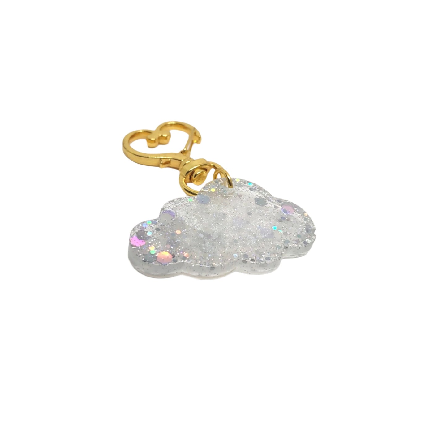 Cloud Adornment with Golden Heart Clasp Holographic Gitter Hand Crafted Resin Accessory