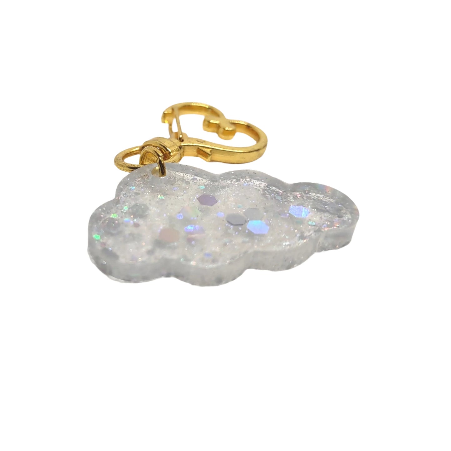 Cloud Adornment with Golden Heart Clasp Holographic Gitter Hand Crafted Resin Accessory