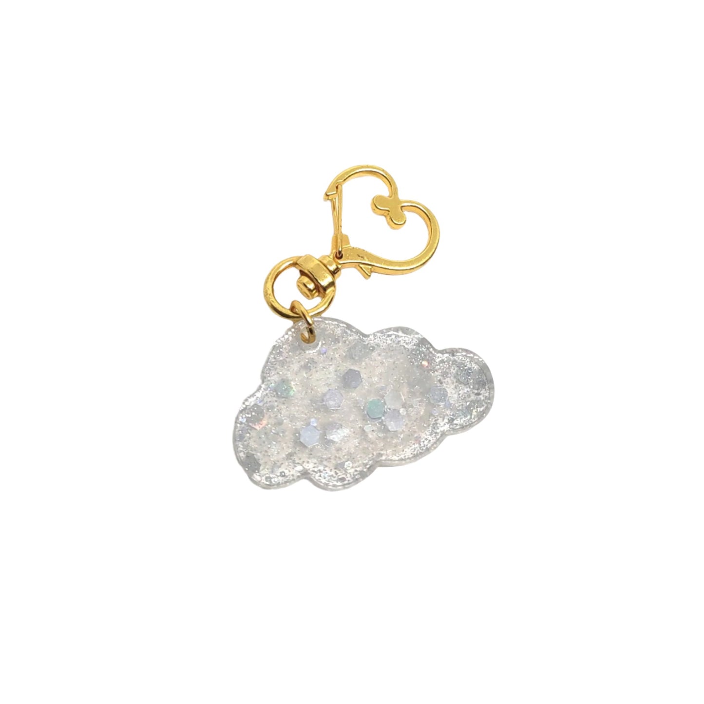 Cloud Adornment with Golden Heart Clasp Holographic Gitter Hand Crafted Resin Accessory