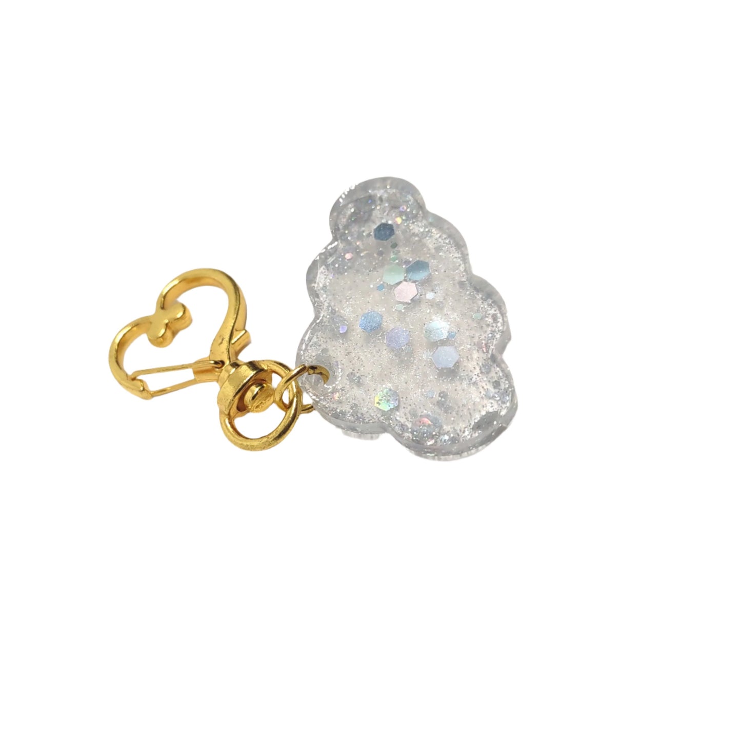 Cloud Adornment with Golden Heart Clasp Holographic Gitter Hand Crafted Resin Accessory