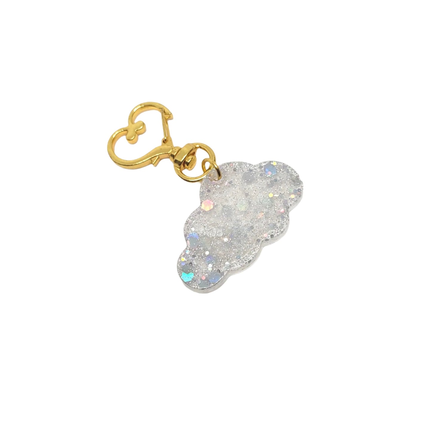 Cloud Adornment with Golden Heart Clasp Holographic Gitter Hand Crafted Resin Accessory