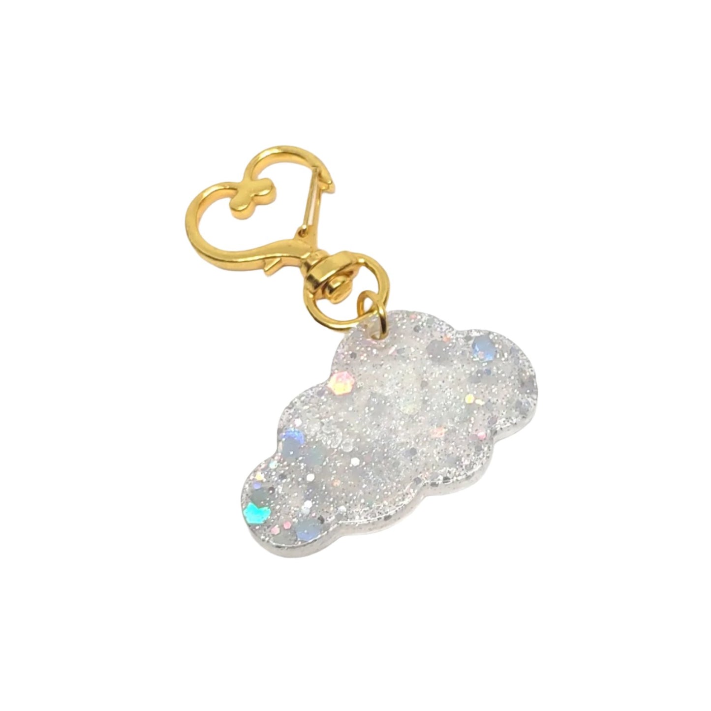 Cloud Adornment with Golden Heart Clasp Holographic Gitter Hand Crafted Resin Accessory