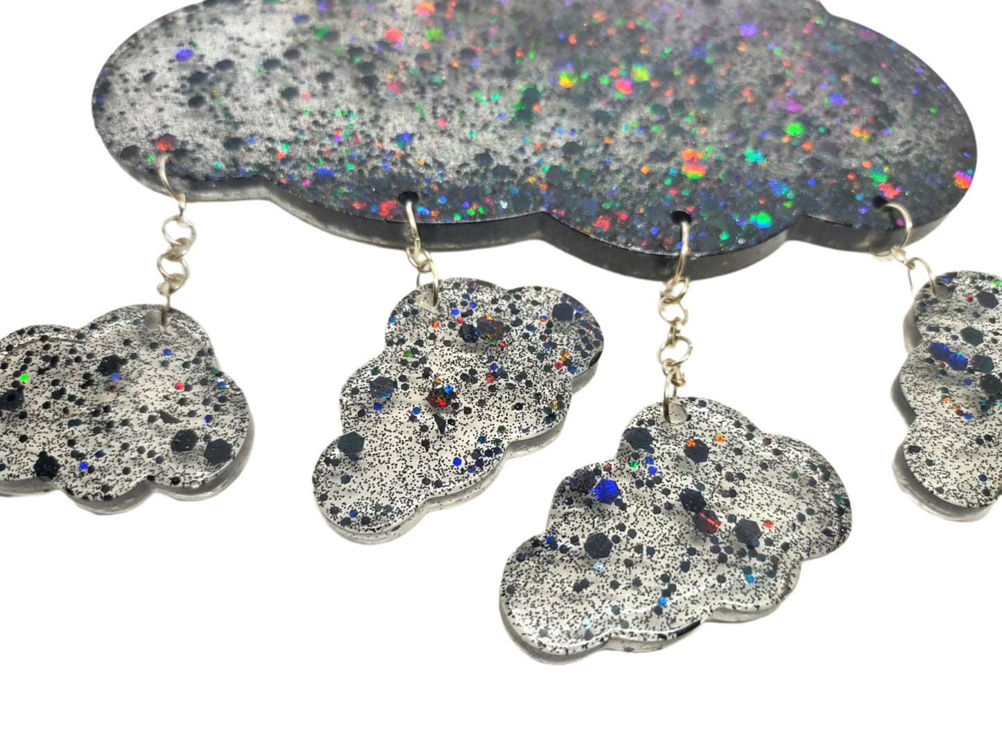 Cloud Window Hang Sun Catcher Midnight Black Holographic Glitter Hand Crafted Resin Decor