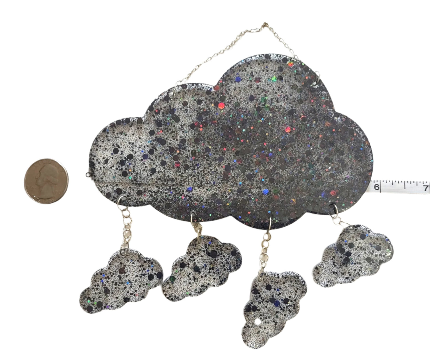 Cloud Window Hang Sun Catcher Midnight Black Holographic Glitter Hand Crafted Resin Decor