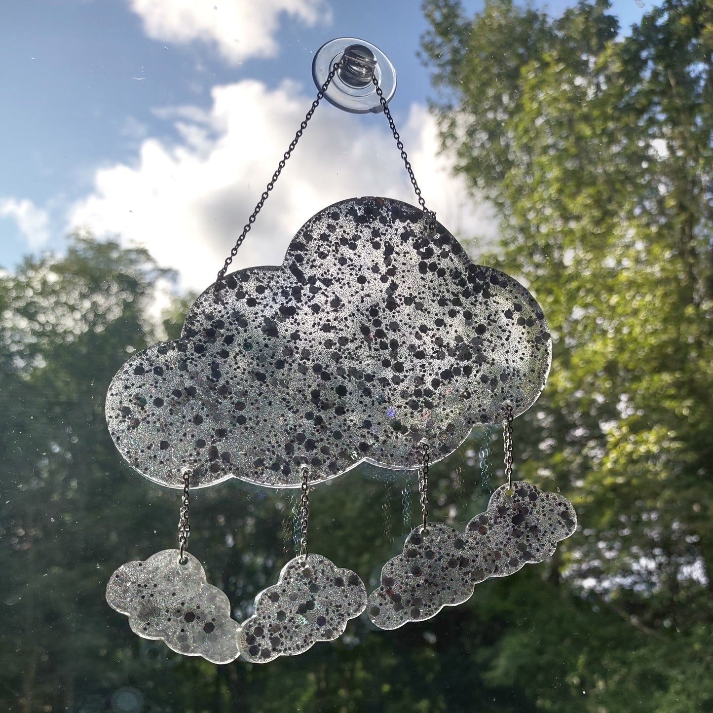 Cloud Window Hang Sun Catcher Holographic Glitter Hand Crafted Resin Decor