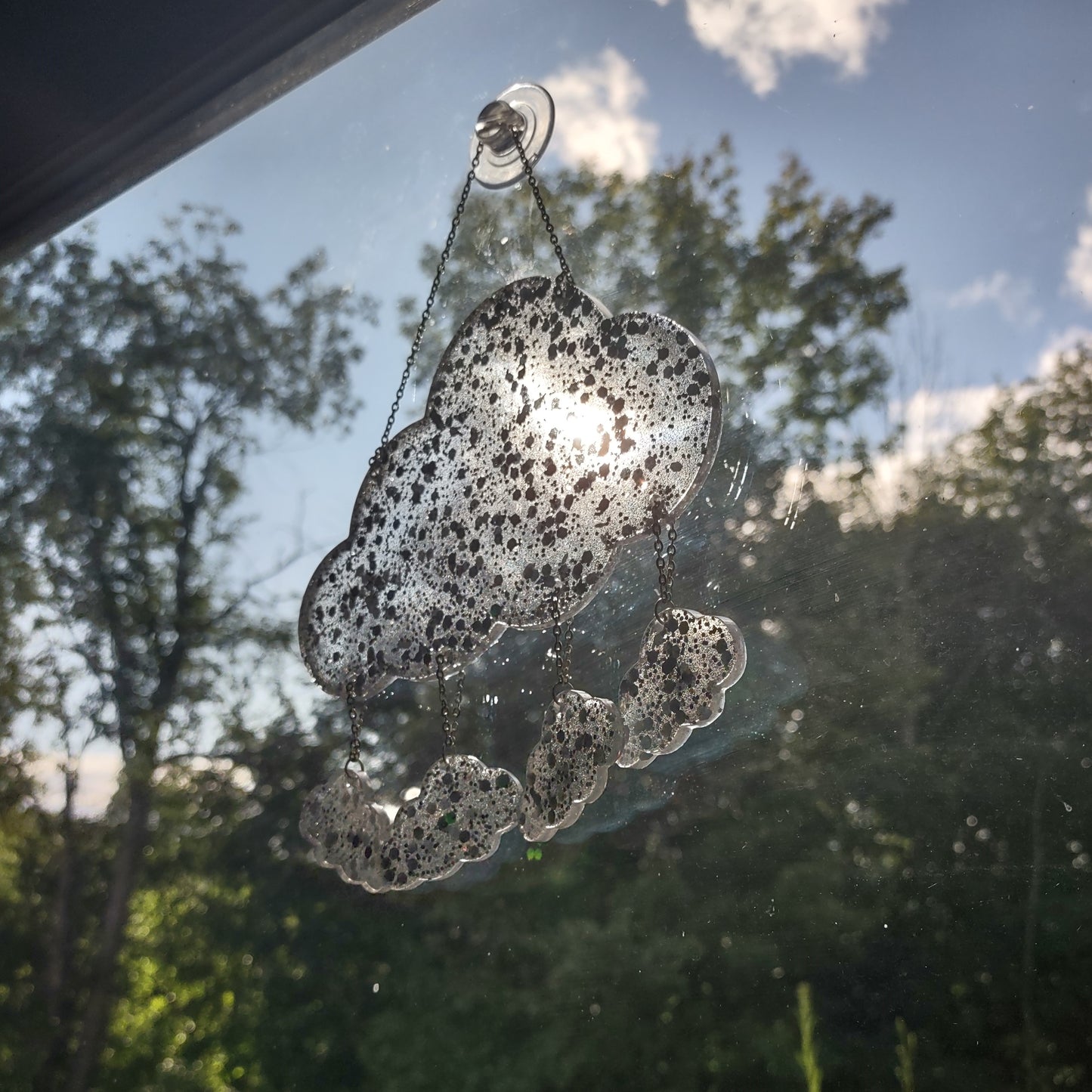 Cloud Window Hang Sun Catcher Holographic Glitter Hand Crafted Resin Decor