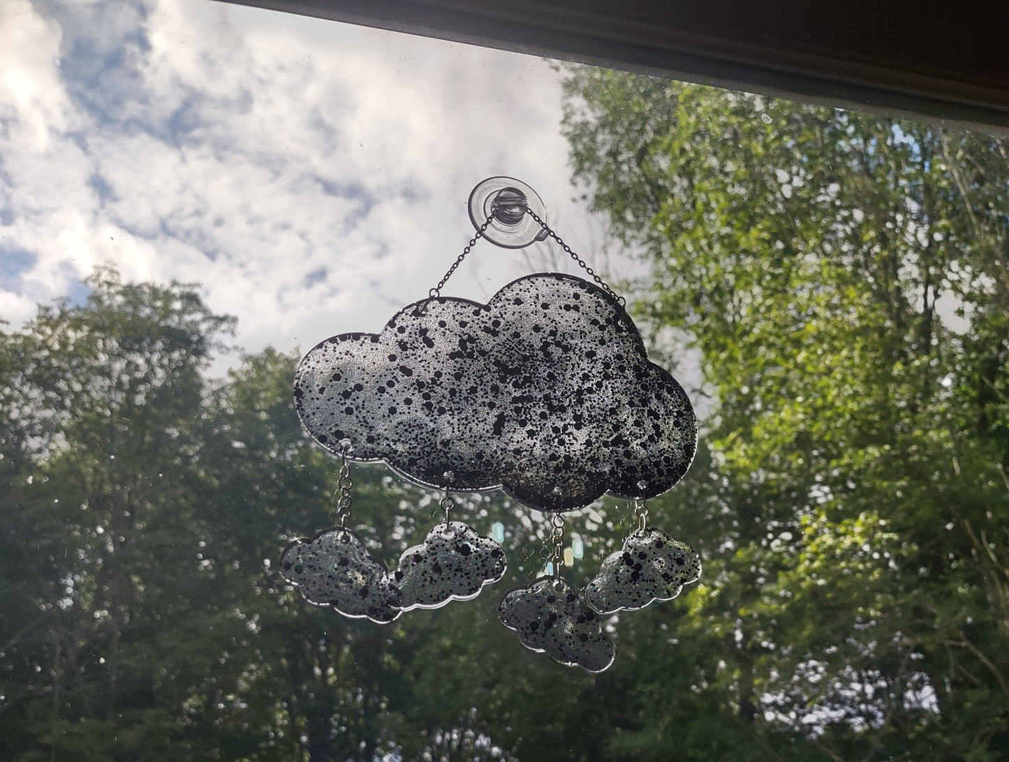 Cloud Window Hang Sun Catcher Midnight Black Holographic Glitter Hand Crafted Resin Decor