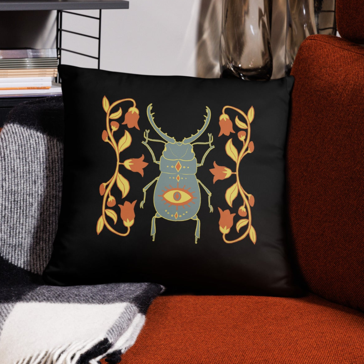 Retro Style Beetle Insect Decorative Pillow 18" x 18" Square Pillow