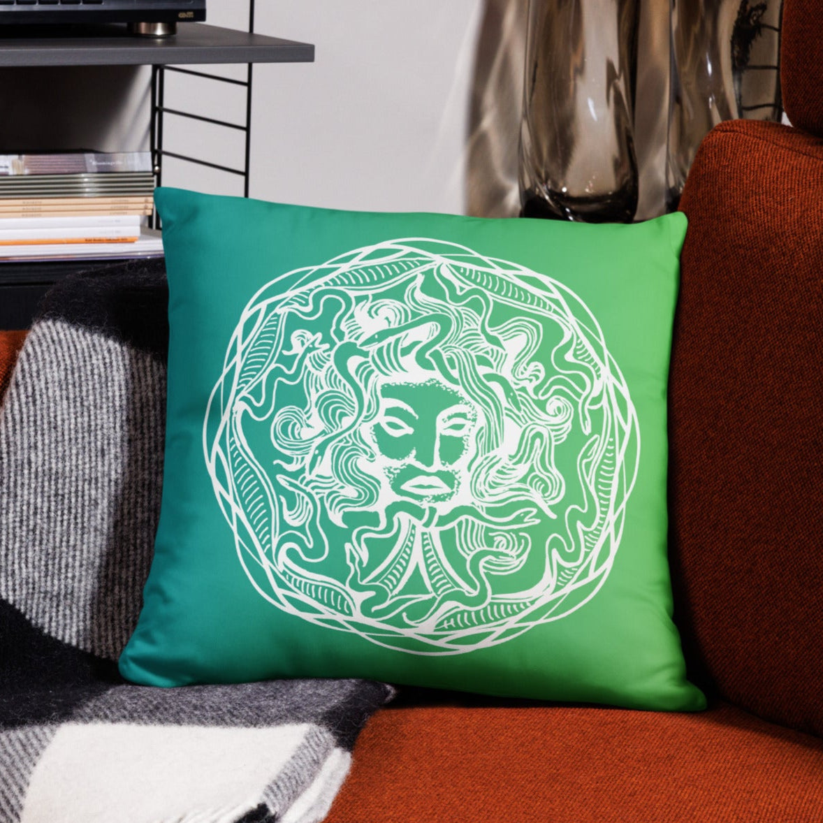 Medusa Circle Emblem Design Green Gradient Throw Pillow 18" x 18" Square Pillow