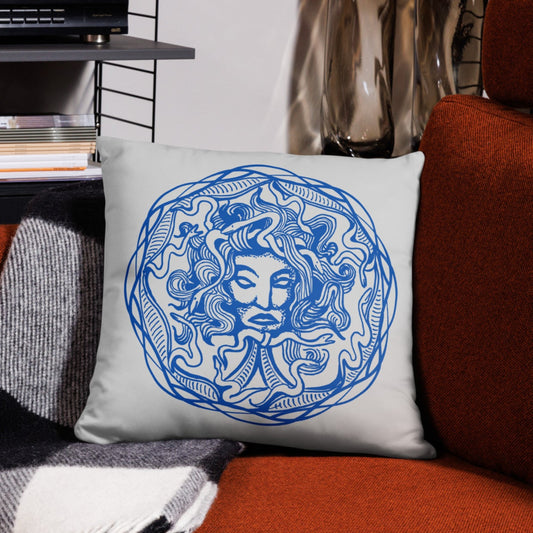 Medusa Circle Emblem Design Gray Throw Pillow 18" x 18" Square Pillow