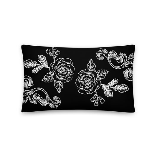 Flower Filigree Black Decorative Pillow 12" x 20" Pillow