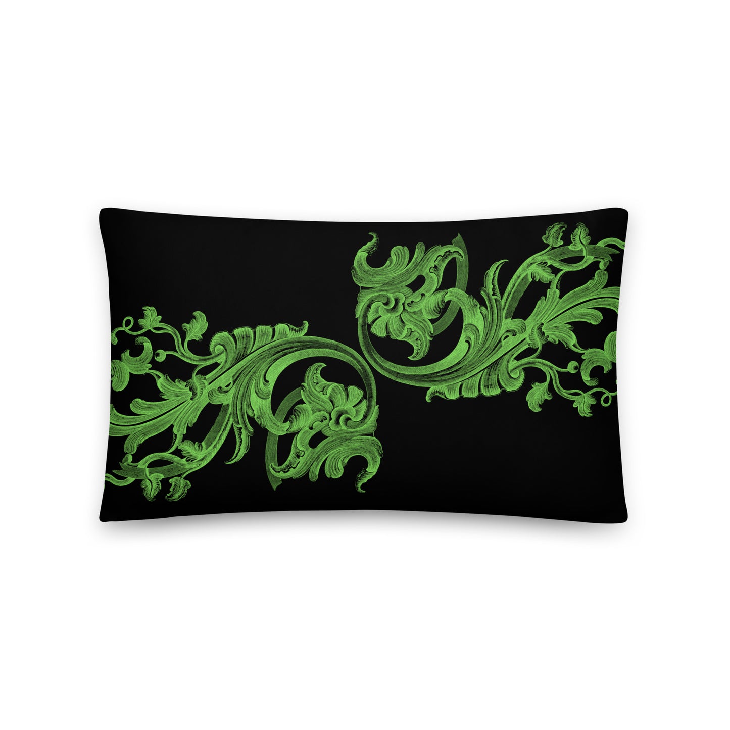 Art Nouveau Filigree Green Black Decorative Pillow 12" x 20" Pillow