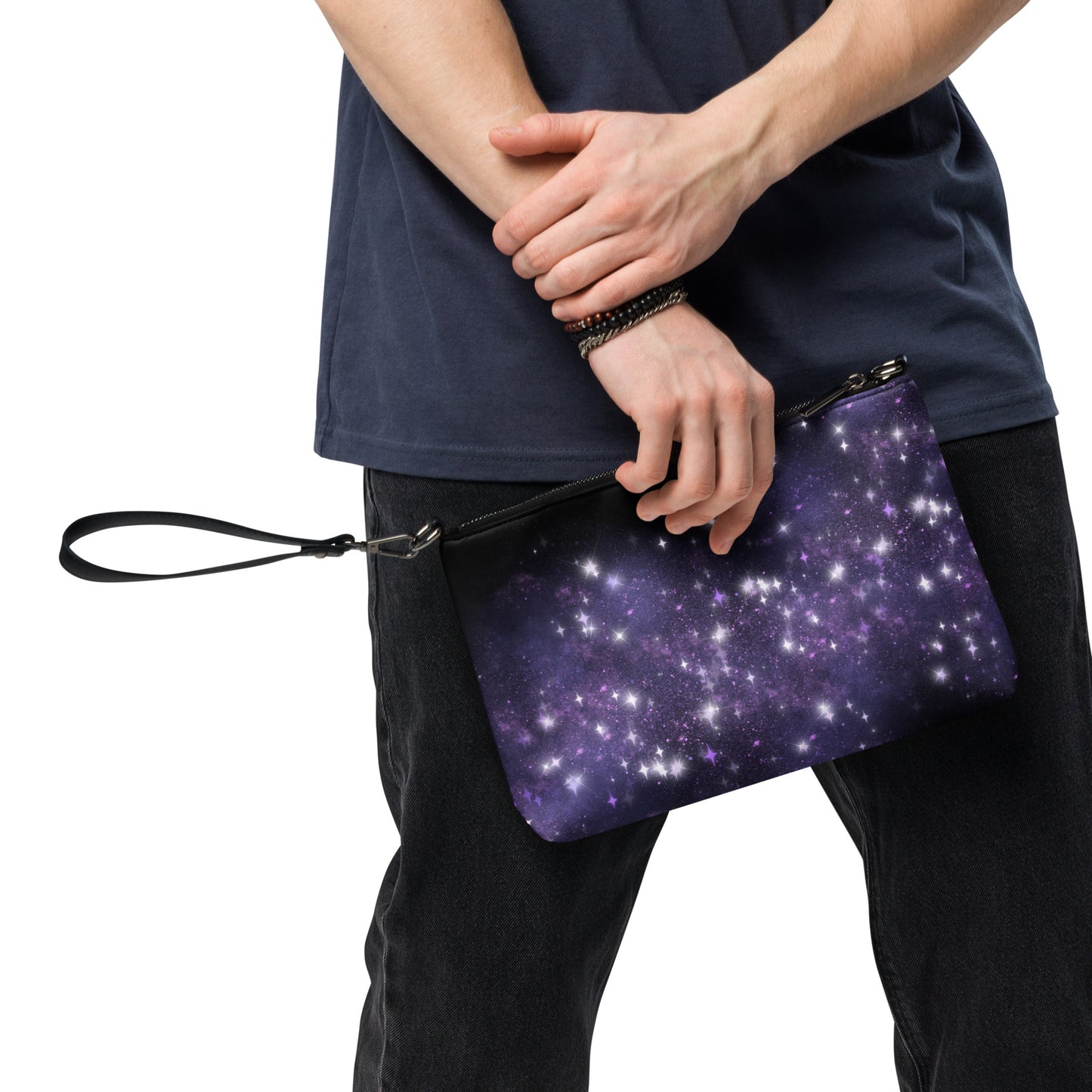 Quest Purple Galaxy Black Crossbody Bag with Removable Wrist and Shoulder Straps