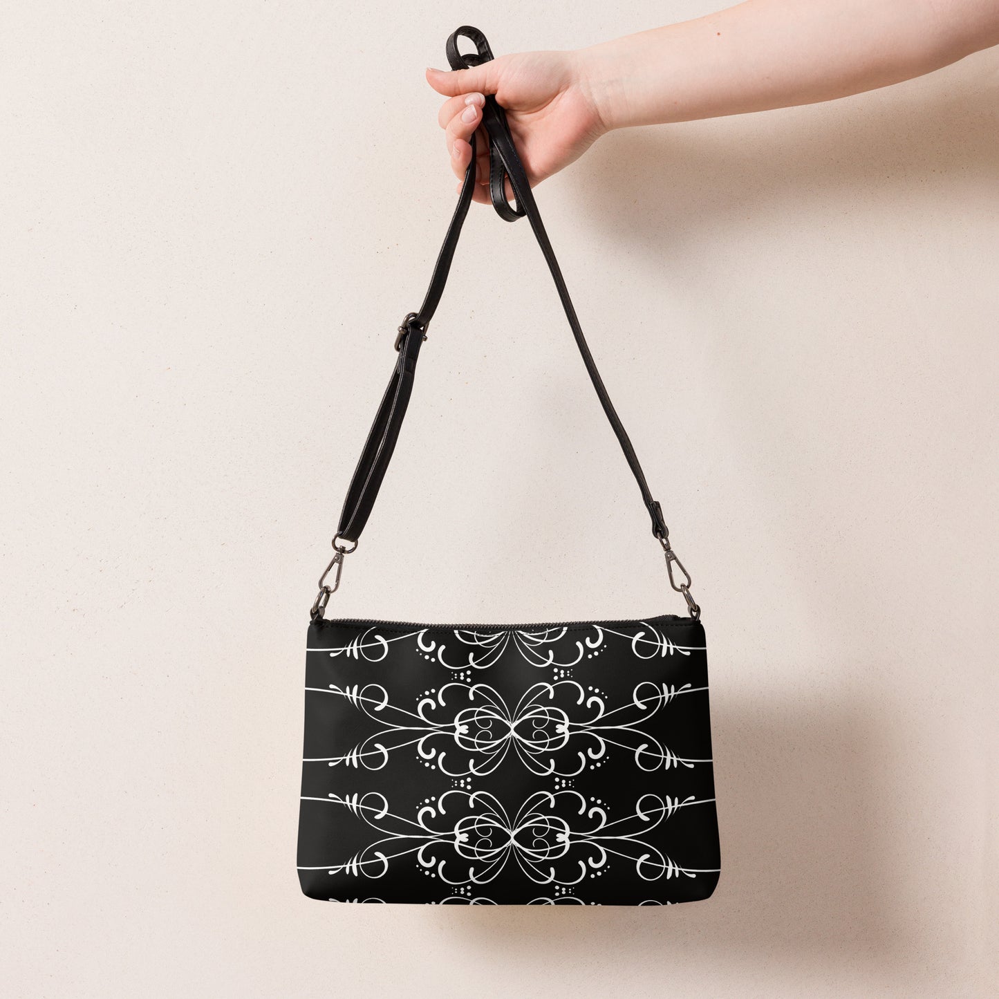 Simple Swirl Black Crossbody Bag with Removable Wrist and Shoulder Straps