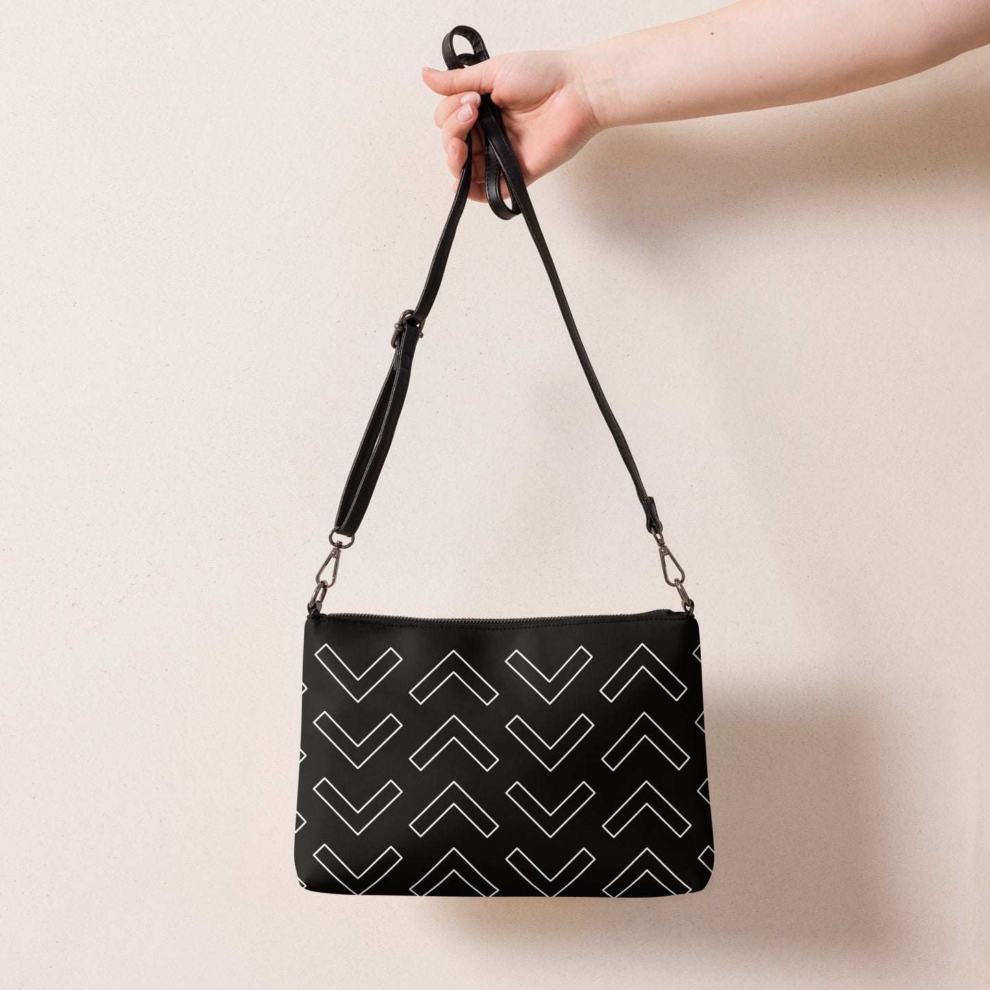 Arrow Black Crossbody Bag with Removable Wrist and Shoulder Straps