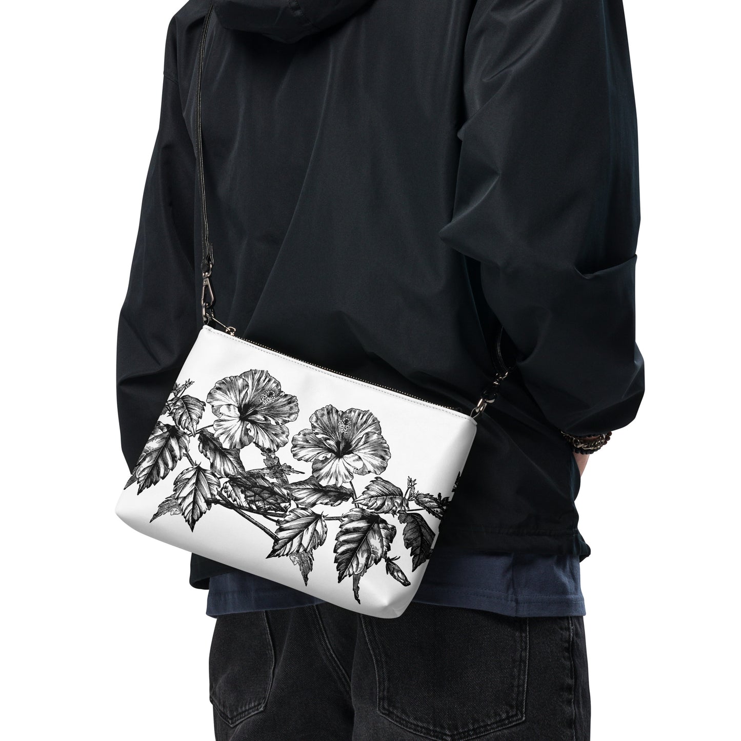 Flowers White Crossbody Bag with Removable Wrist and Shoulder Straps