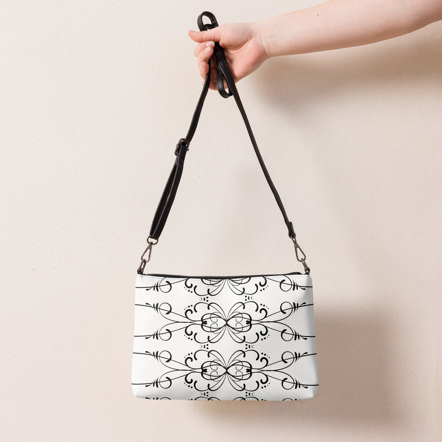 Simple Swirl White Crossbody Bag with Removable Wrist and Shoulder Straps