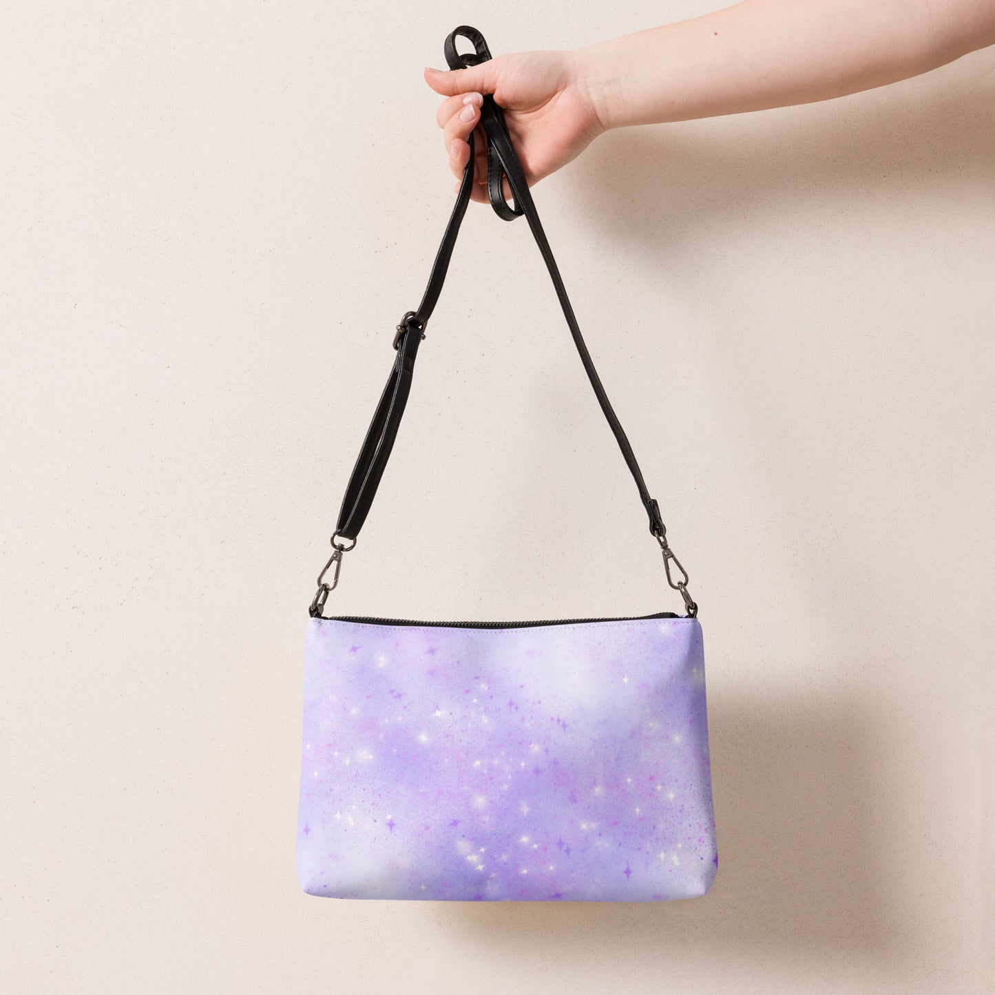 Quest Purple Galaxy White Crossbody Bag with Removable Wrist and Shoulder Straps