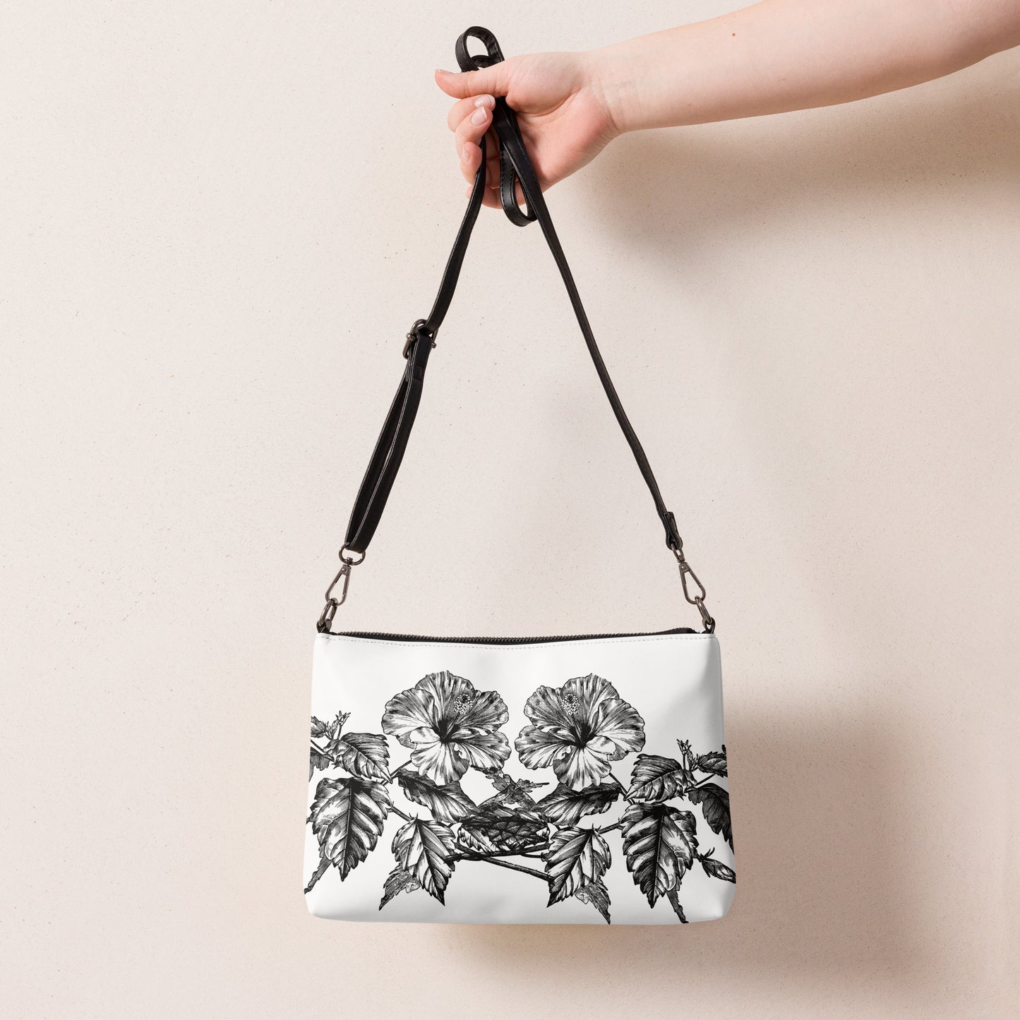 Flowers White Crossbody Bag with Removable Wrist and Shoulder Straps