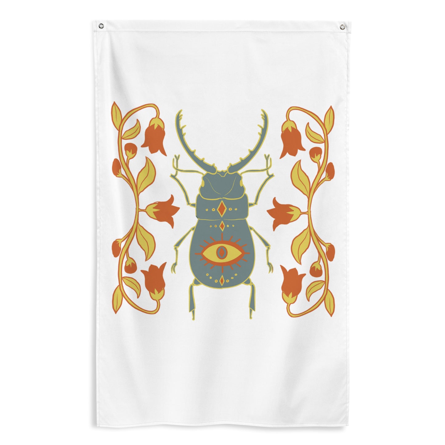 Retro Style Beetle Insect White Flag 34 ½" x 56" Wall Decor