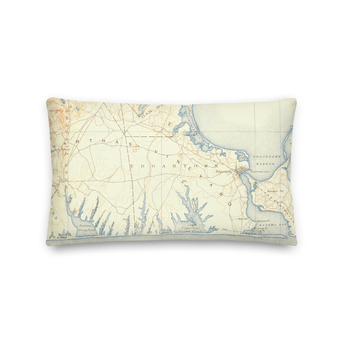 Premium Throw Pillow 12" x 20" Marthas Vineyard MA 1887 Historical Map