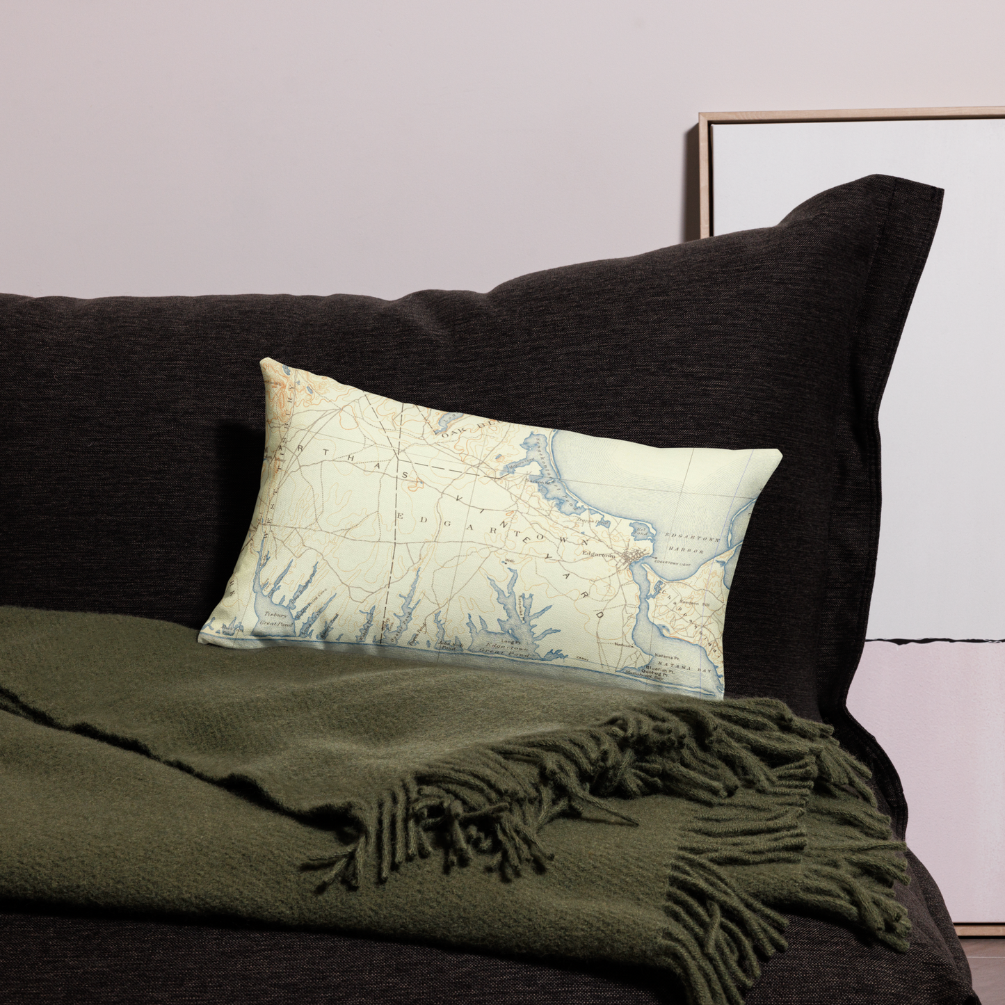 Premium Throw Pillow 12" x 20" Marthas Vineyard MA 1887 Historical Map