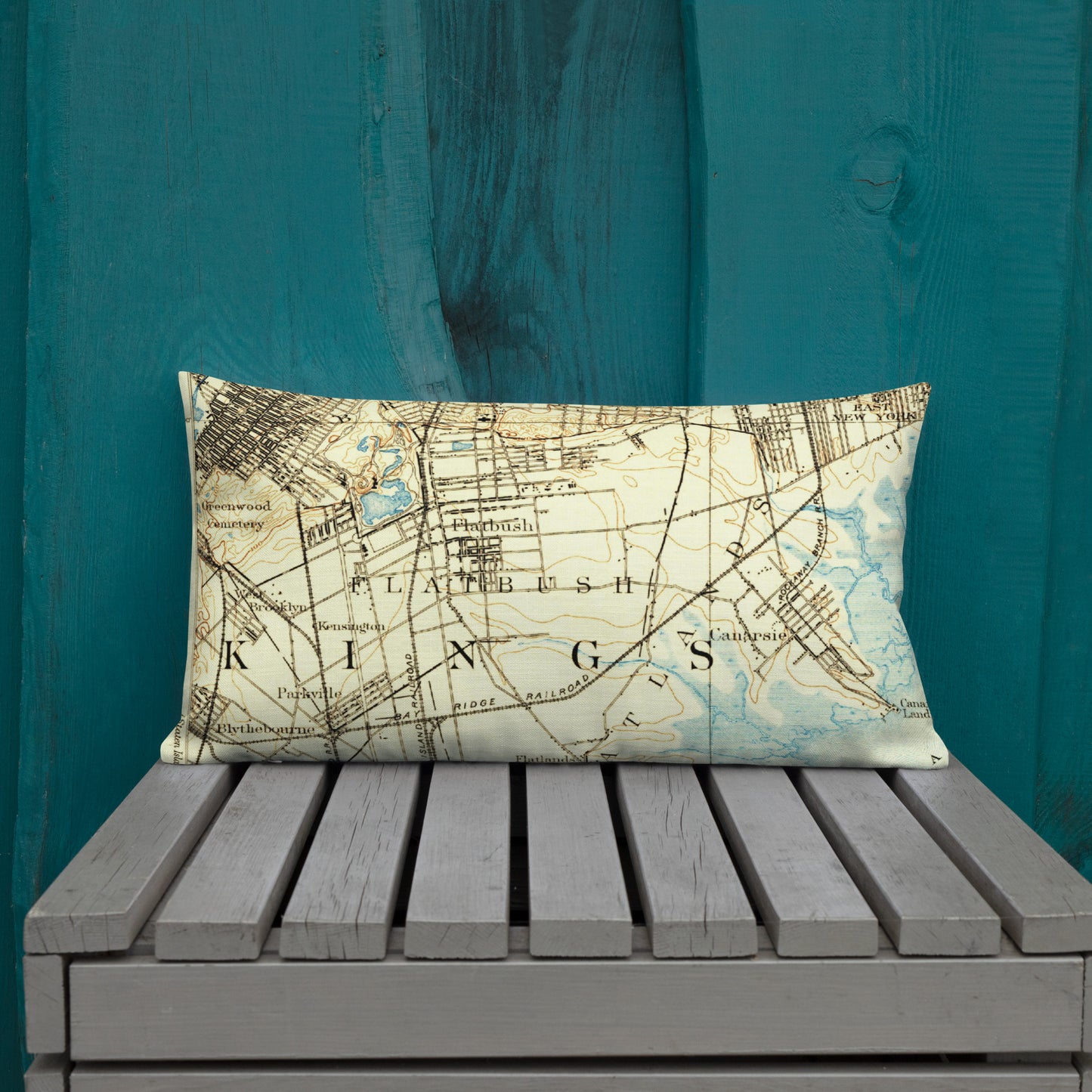 Premium Throw Pillow 12" x 20" Brooklyn NY 1889 Historical Map