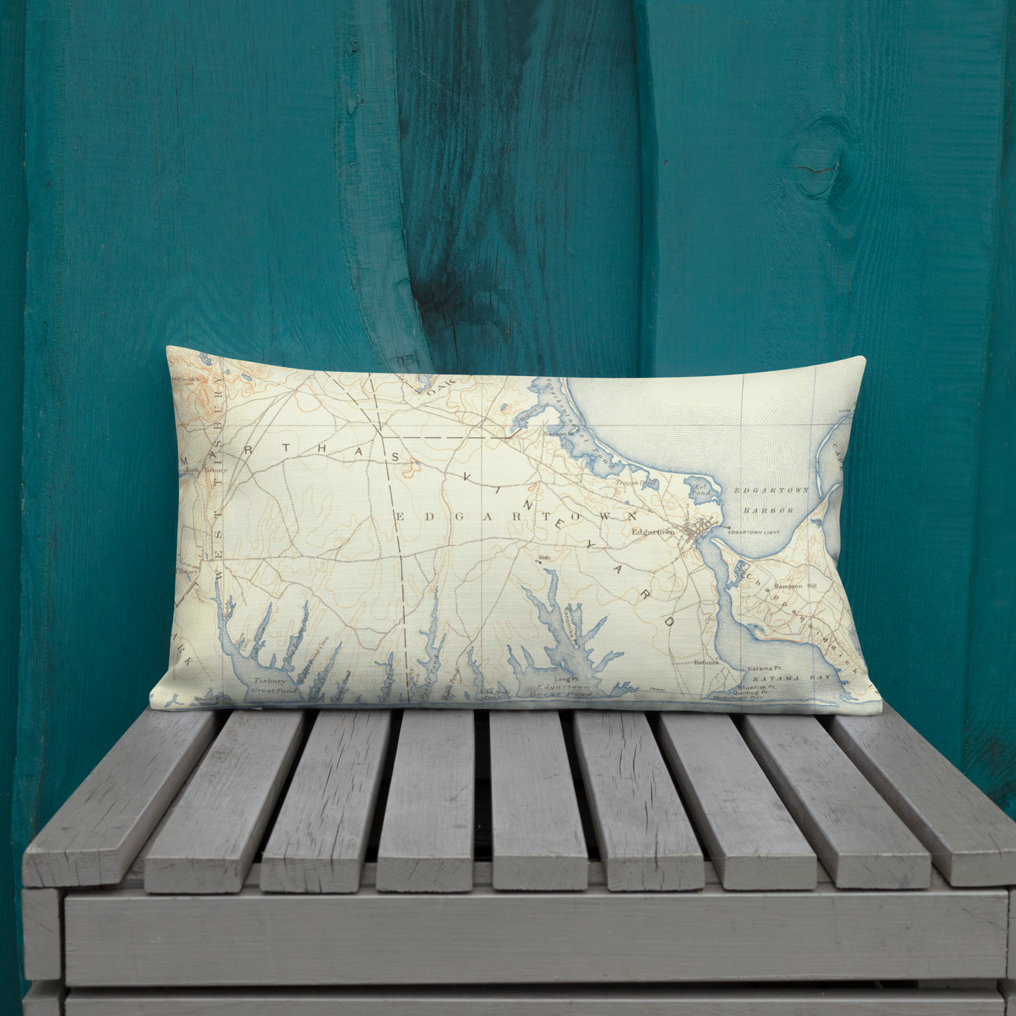 Premium Throw Pillow 12" x 20" Marthas Vineyard MA 1887 Historical Map
