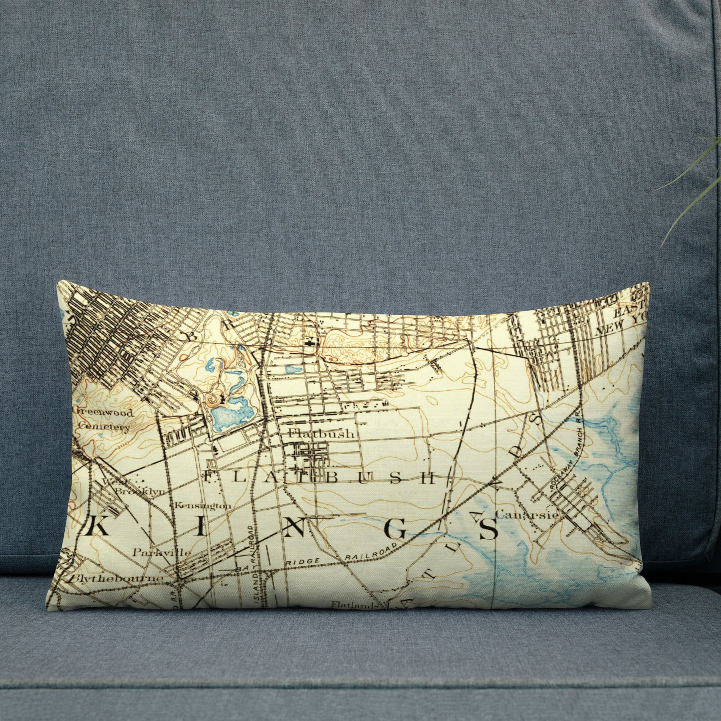 Premium Throw Pillow 12" x 20" Brooklyn NY 1889 Historical Map