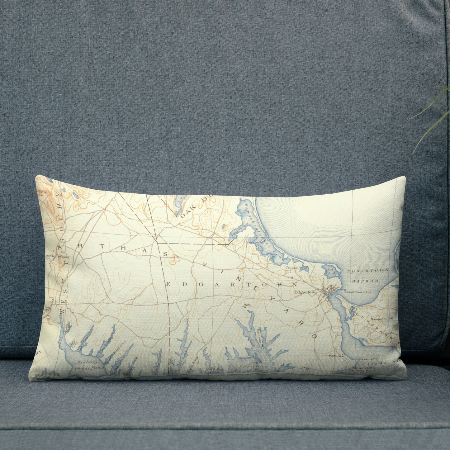 Premium Throw Pillow 12" x 20" Marthas Vineyard MA 1887 Historical Map