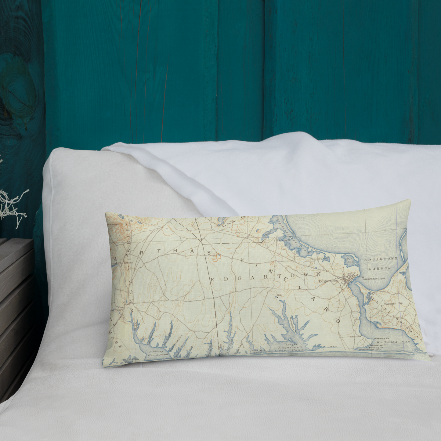Premium Throw Pillow 12" x 20" Marthas Vineyard MA 1887 Historical Map