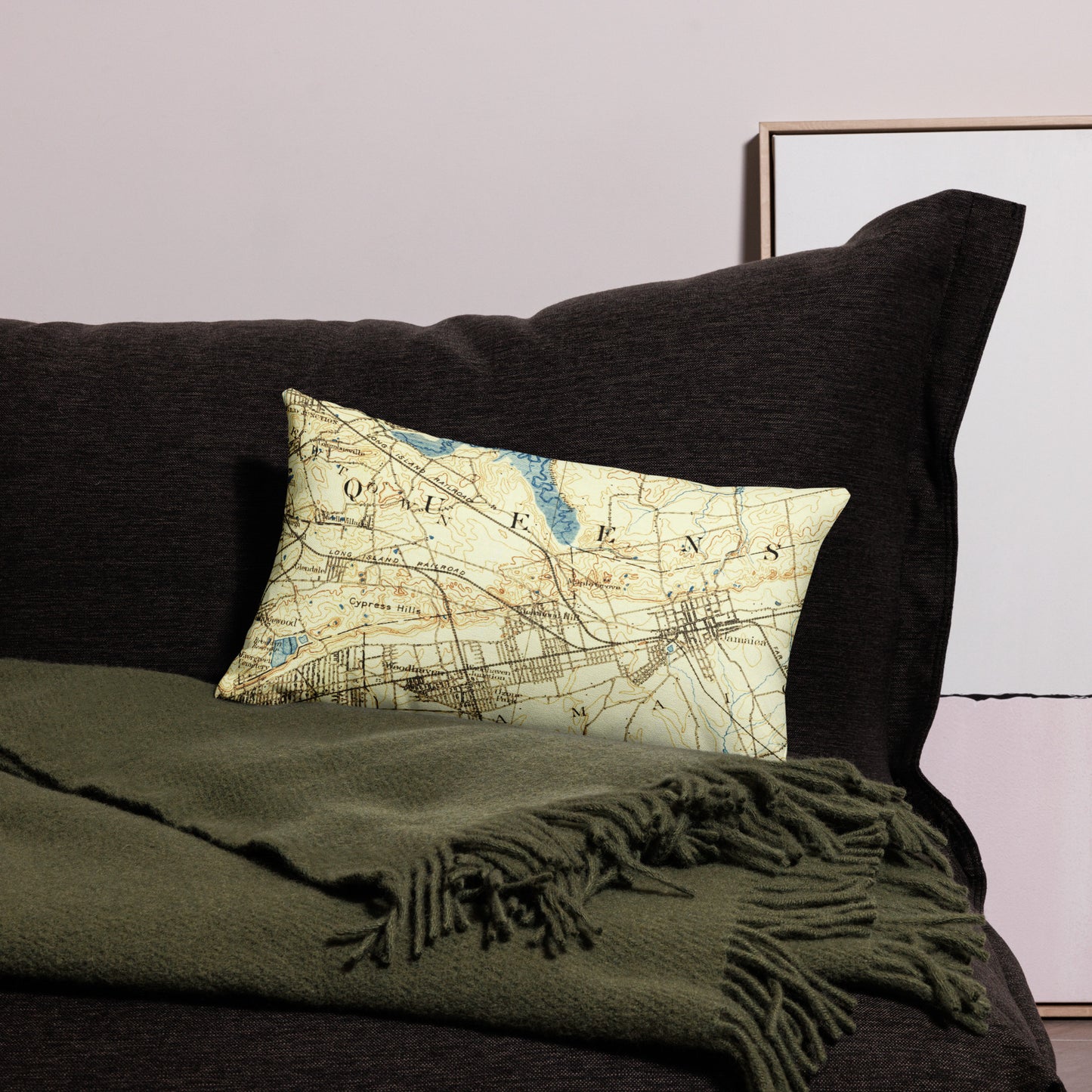 Premium Throw Pillow 12" x 20" Brooklyn NY 1889 Historical Map