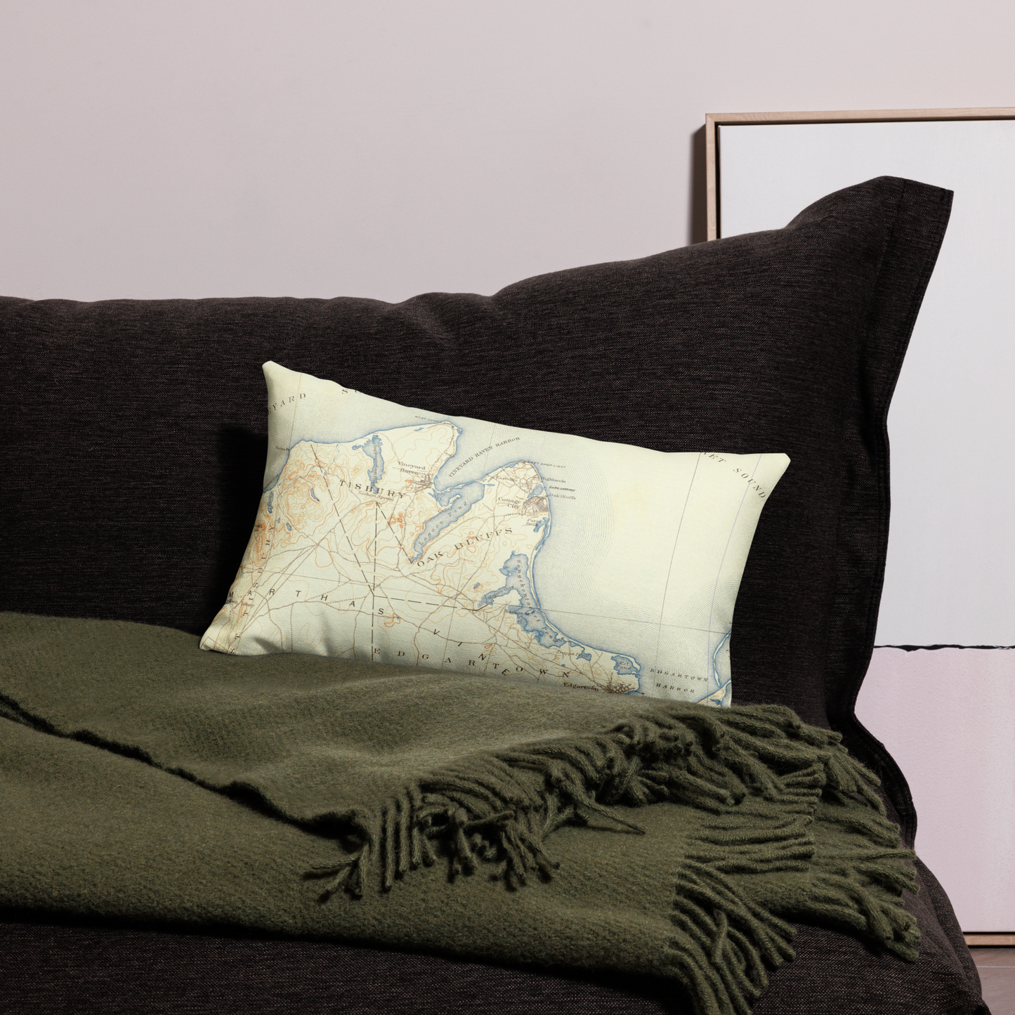 Premium Throw Pillow 12" x 20" Marthas Vineyard MA 1887 Historical Map