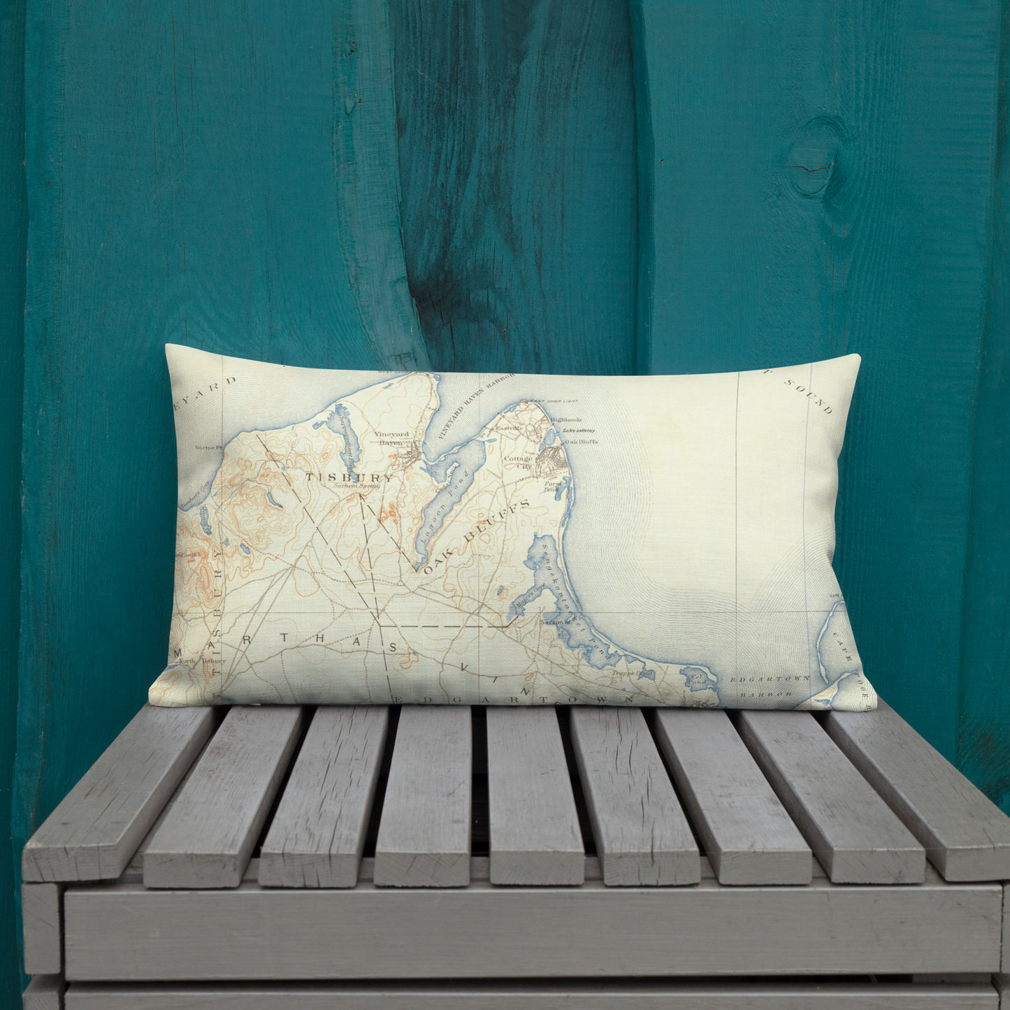 Premium Throw Pillow 12" x 20" Marthas Vineyard MA 1887 Historical Map