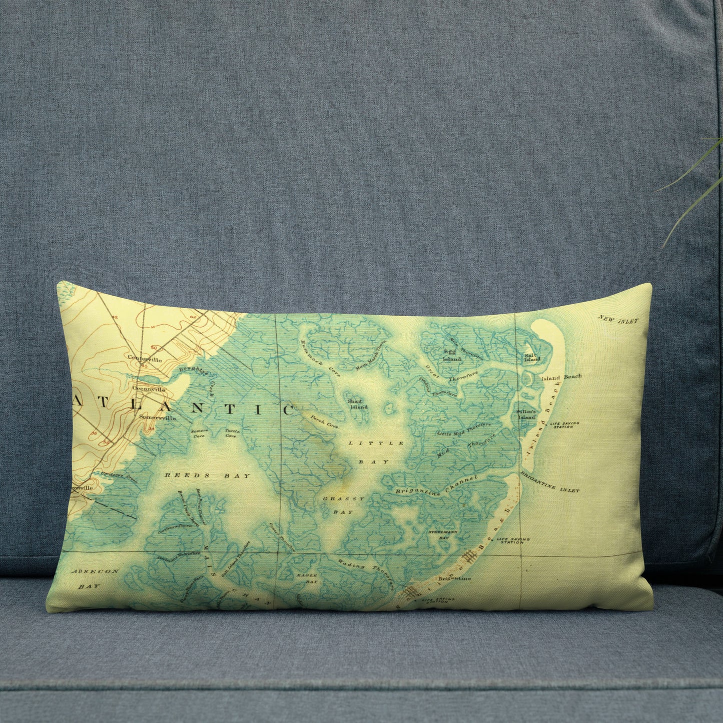 Premium Throw Pillow 12" x 20" Atlantic City NJ 1887 Historical Map