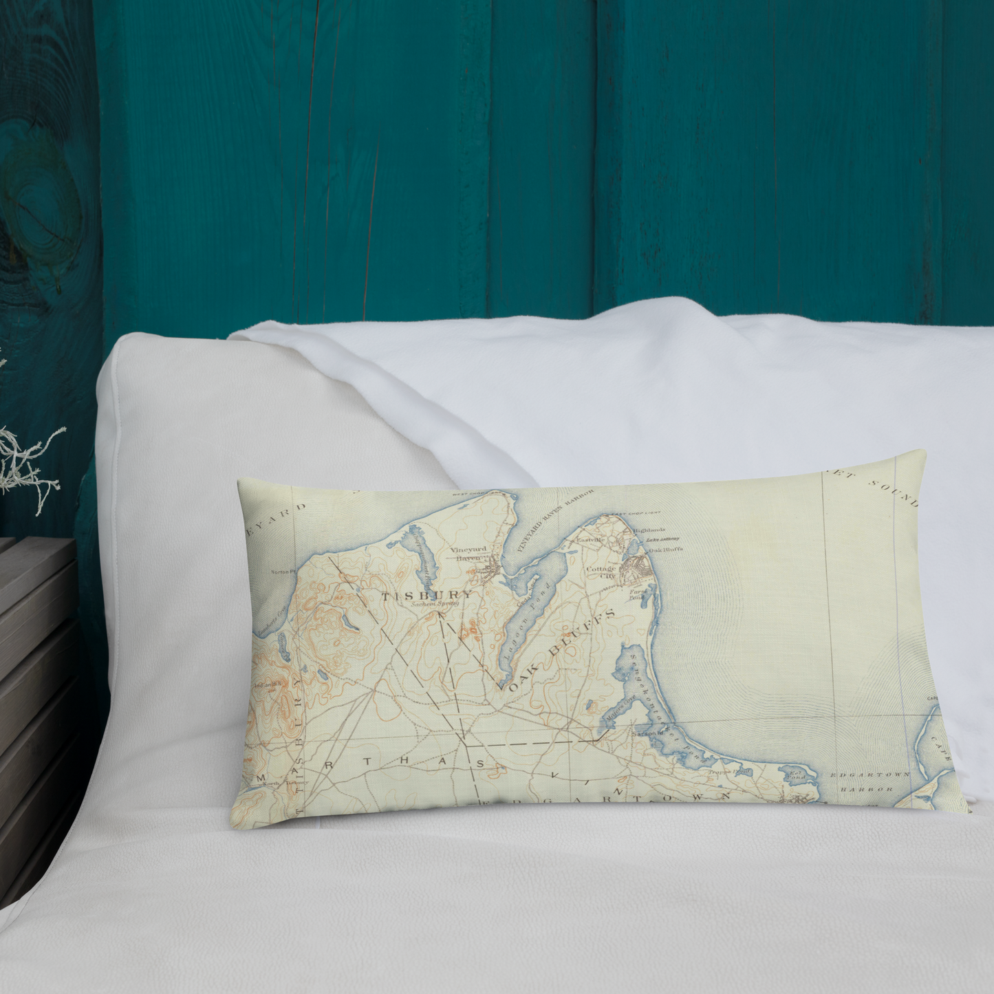 Premium Throw Pillow 12" x 20" Marthas Vineyard MA 1887 Historical Map