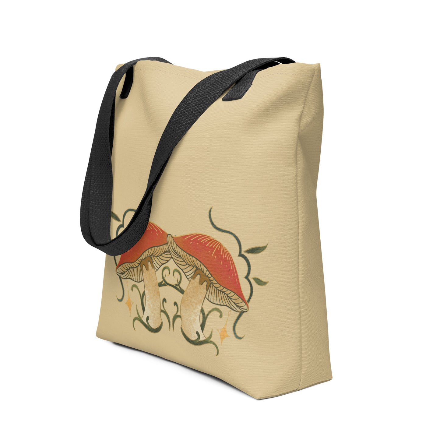 Autumn Mushrooms Tote Bag with Black Handle