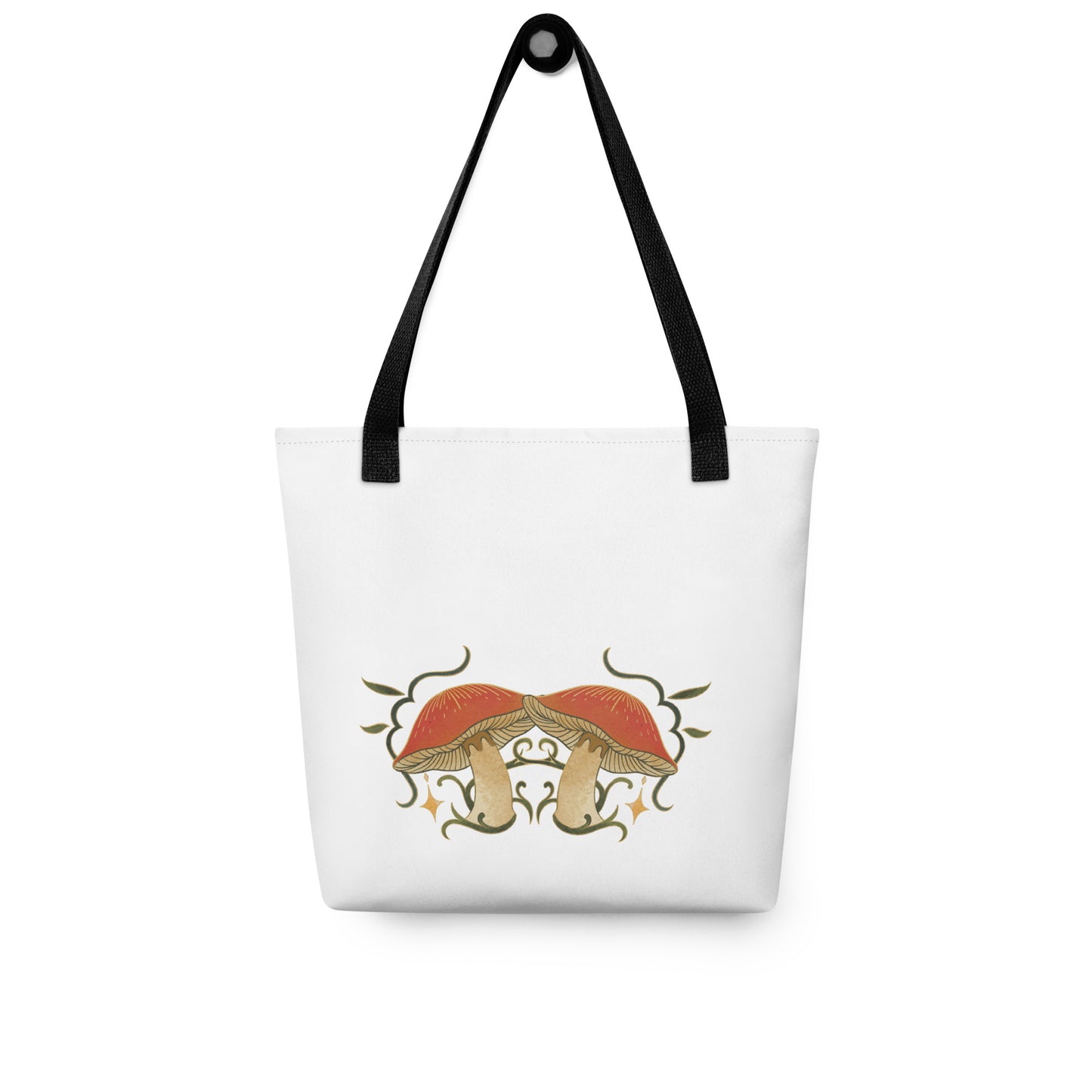 Autumn Mushrooms White Tote Bag Black Handle