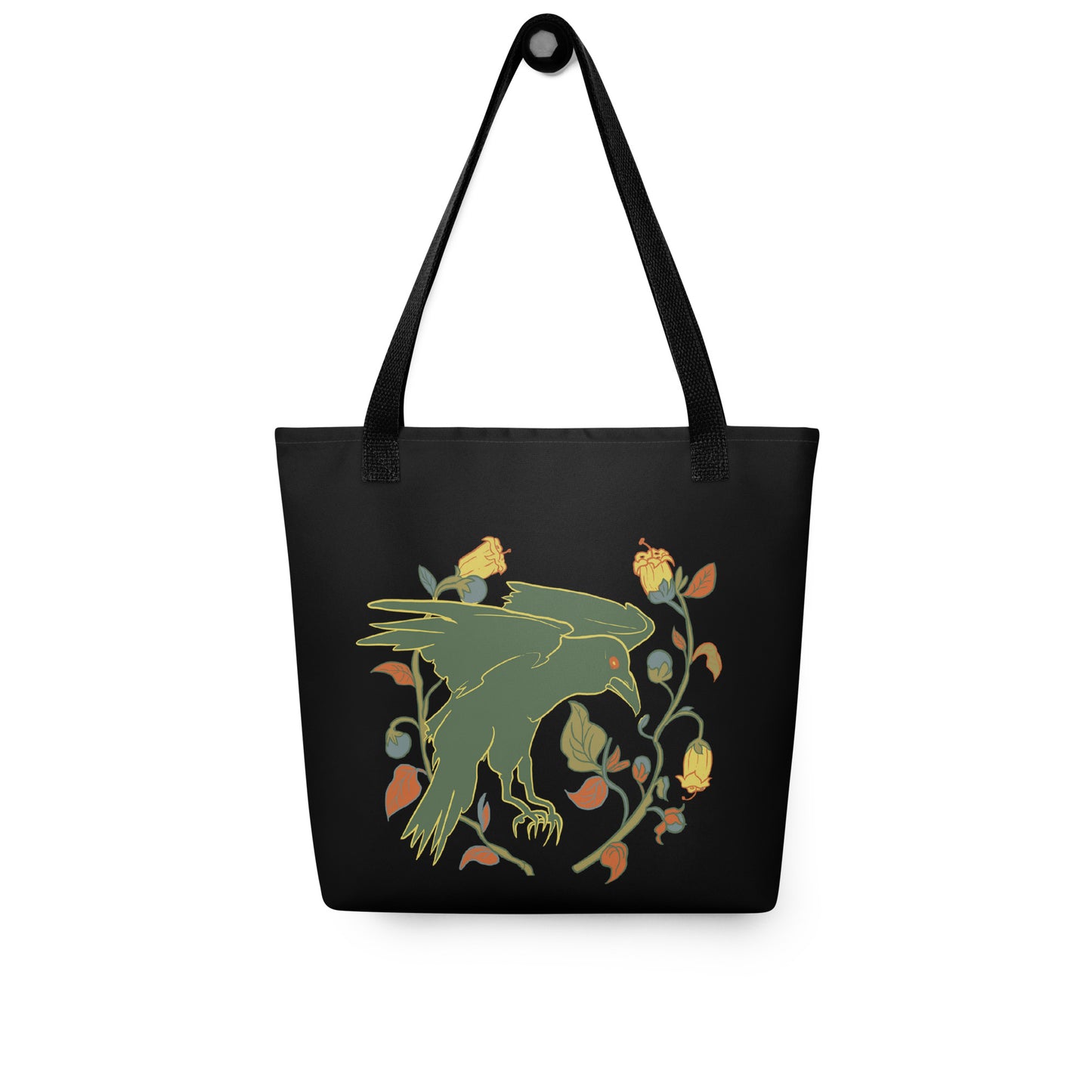 Retro Style Raven Bird Black Tote Bag