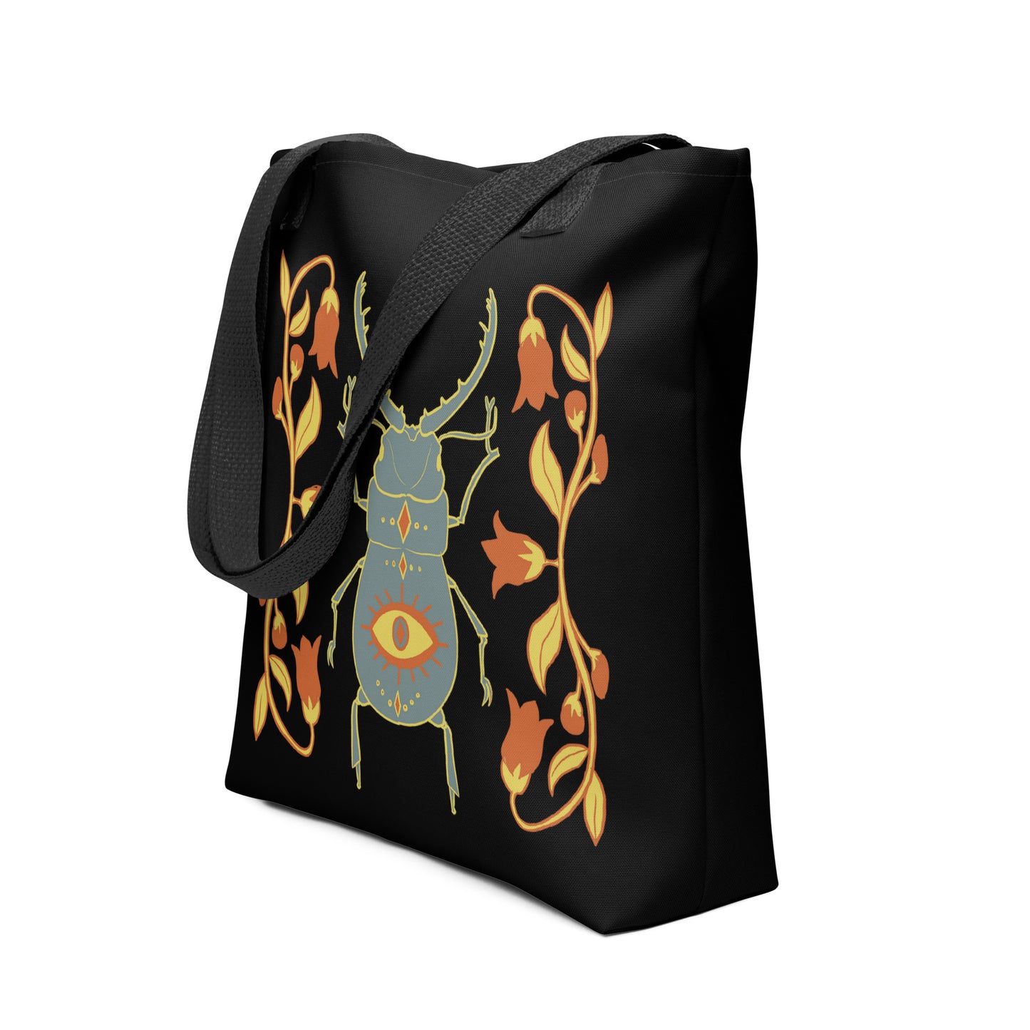 Retro Style Beetle Insect Black Tote Bag