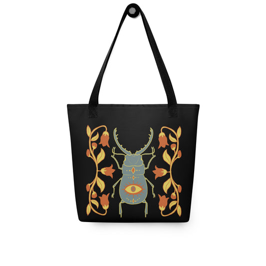 Retro Style Beetle Insect Black Tote Bag