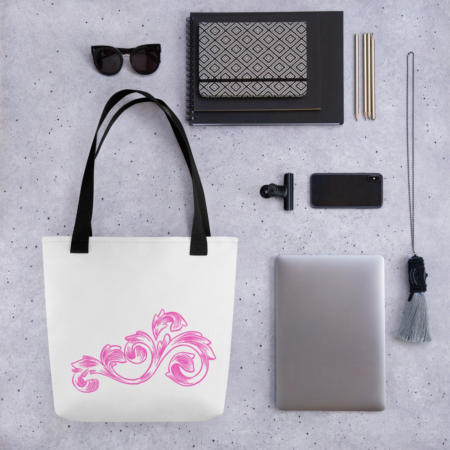 Pink Filigree White Tote Bag