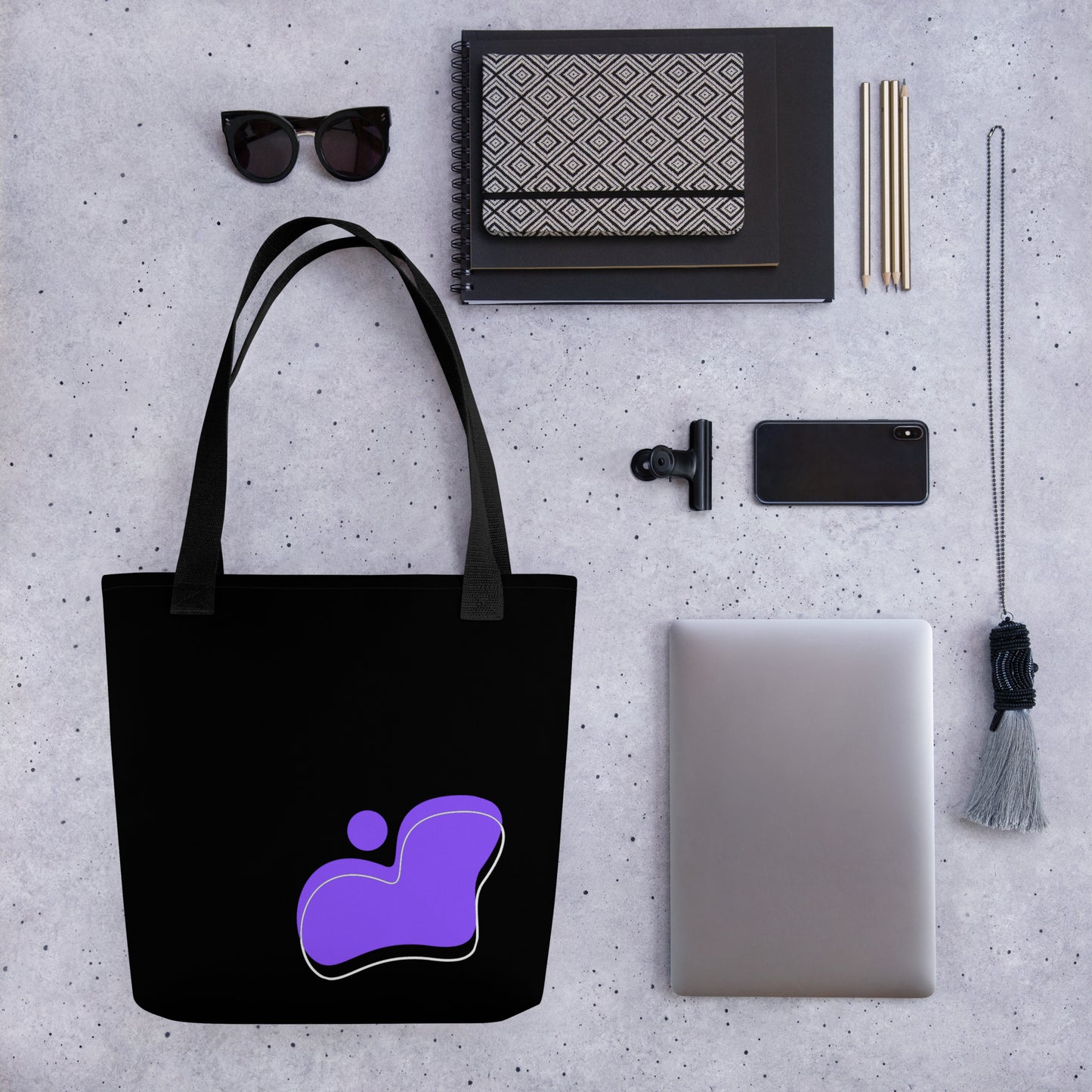 Purple Abstract Black Tote Bag