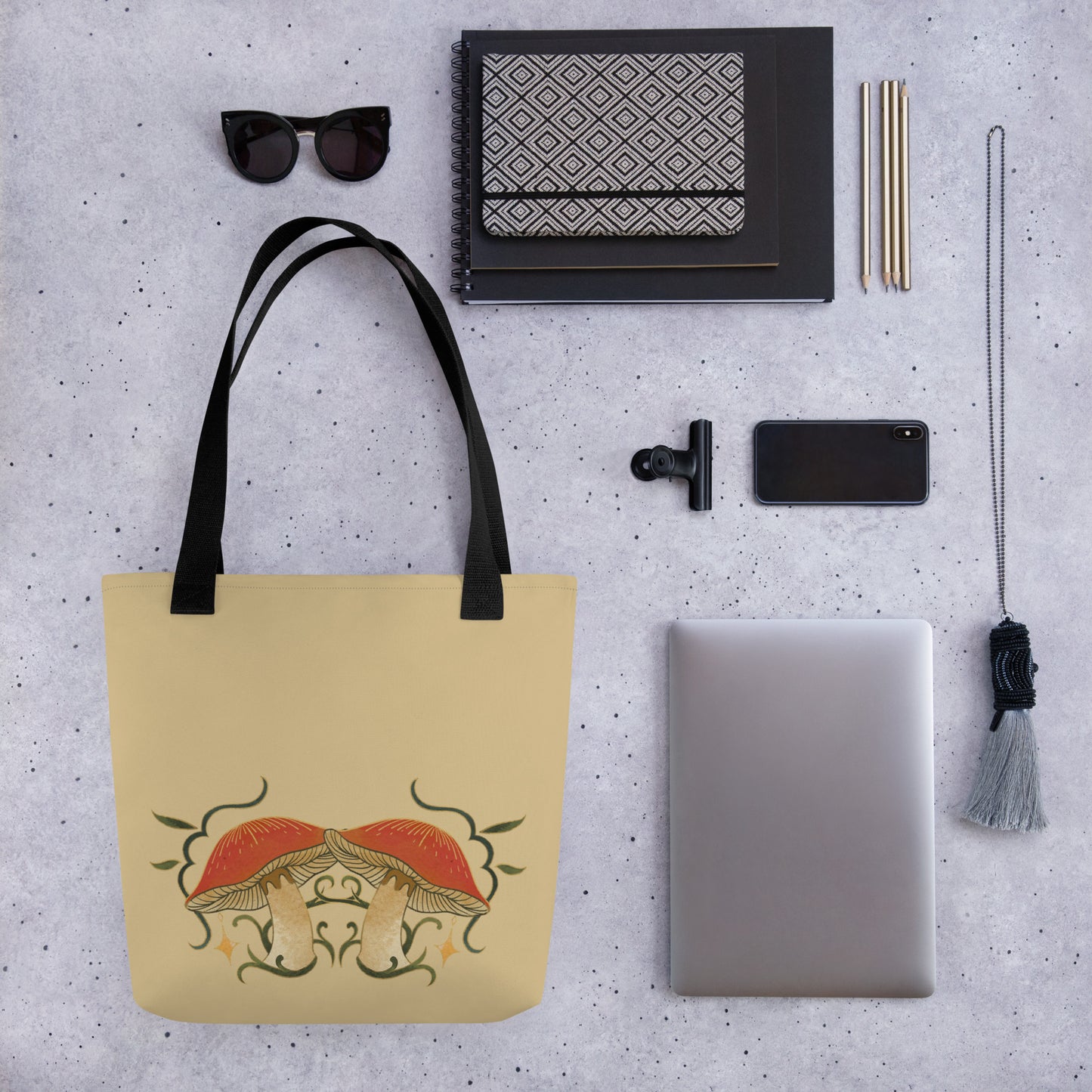 Autumn Mushrooms Tote Bag with Black Handle