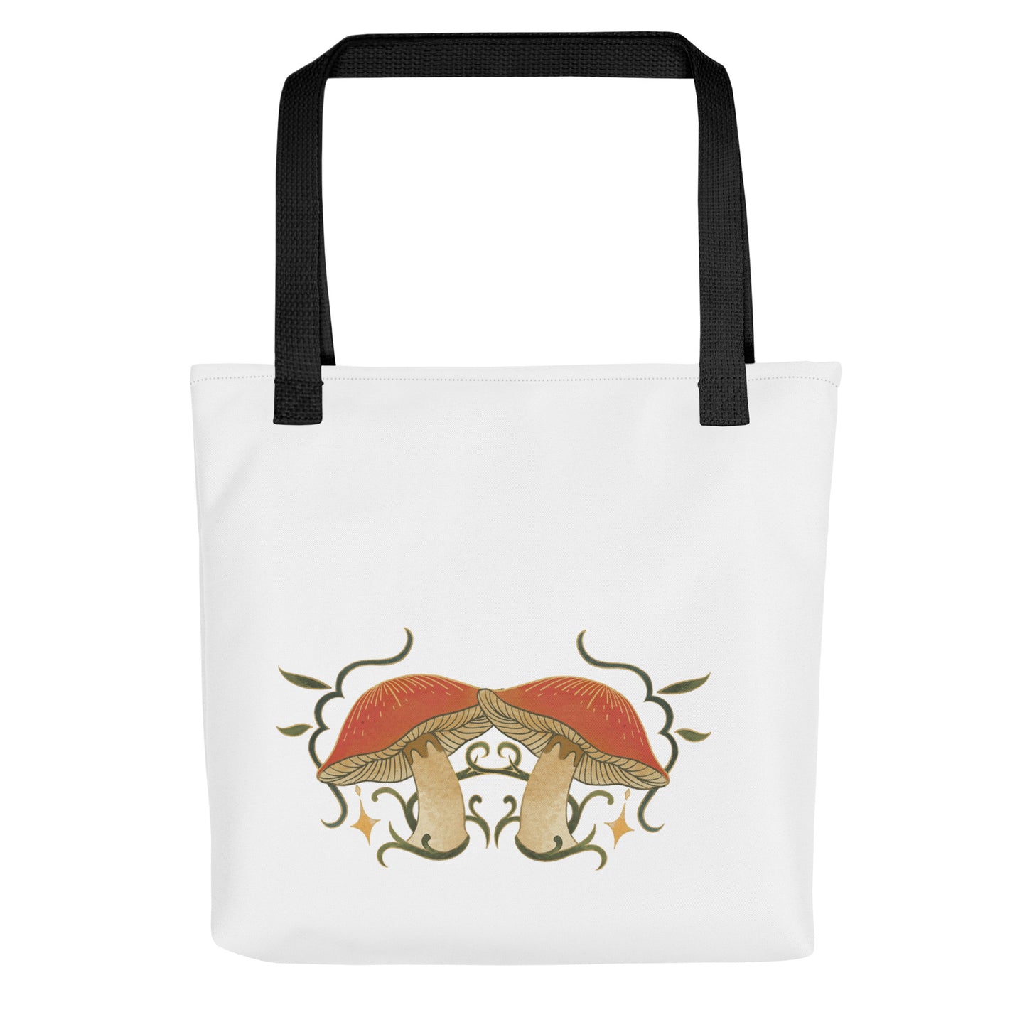 Autumn Mushrooms White Tote Bag Black Handle