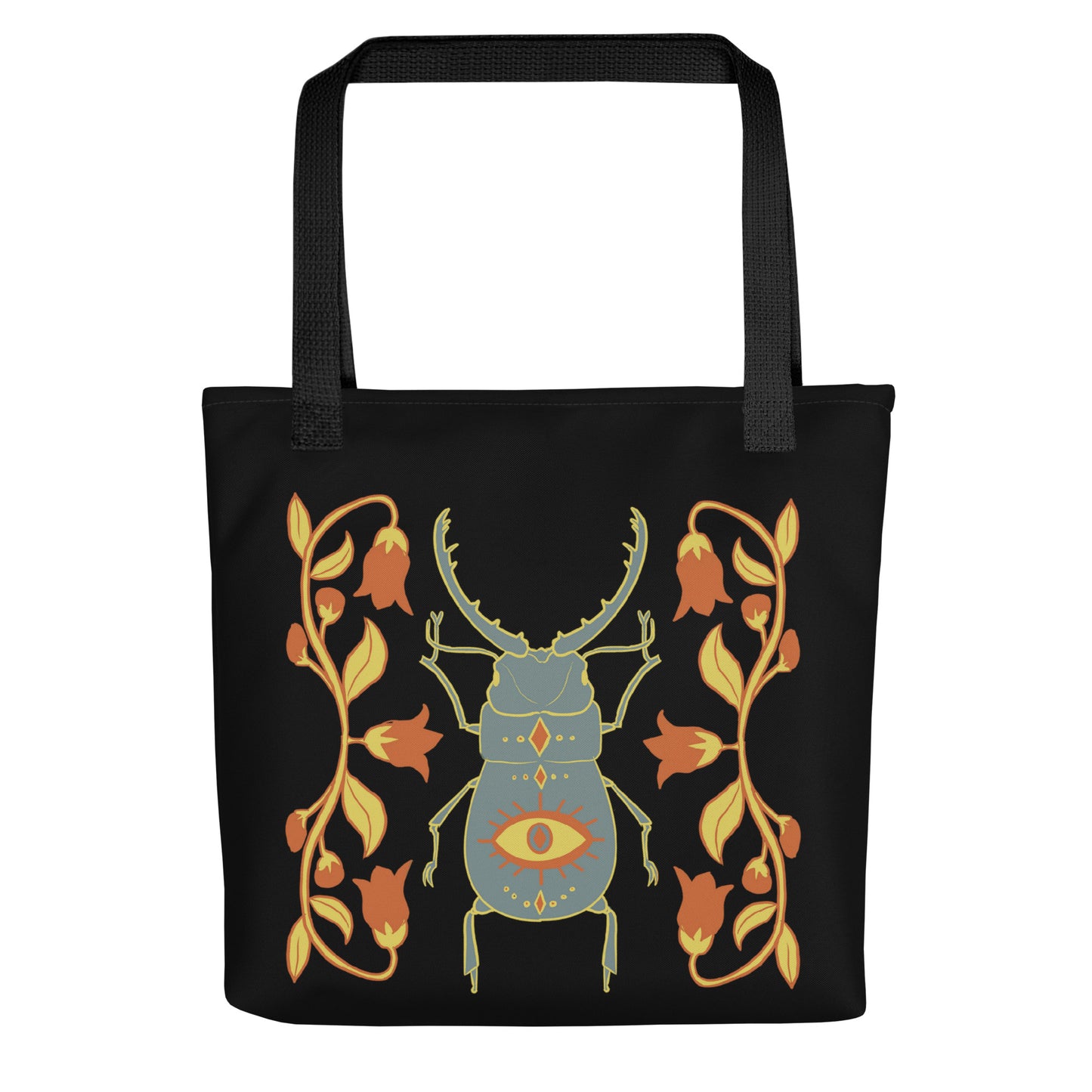 Retro Style Beetle Insect Black Tote Bag