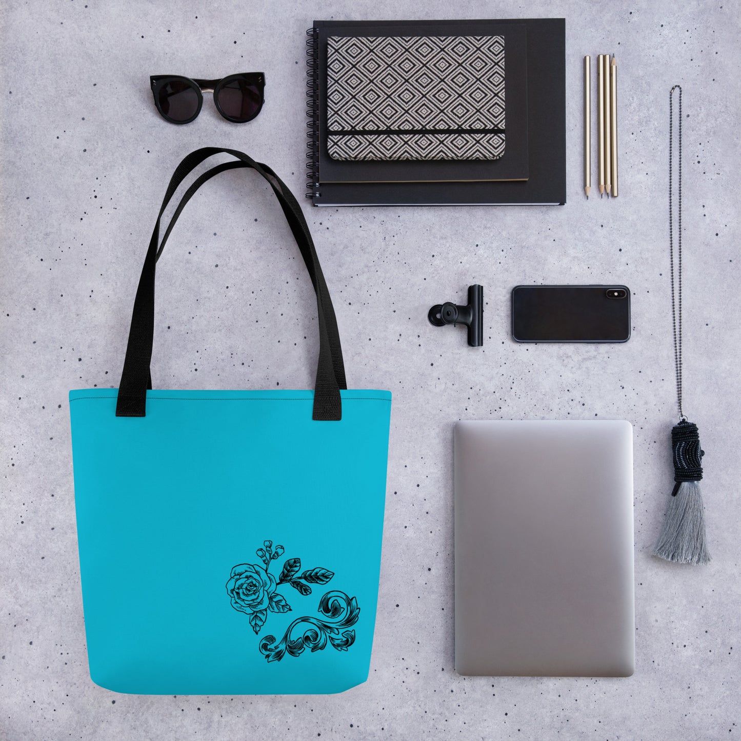 Flower Filigree Blue Tote Bag