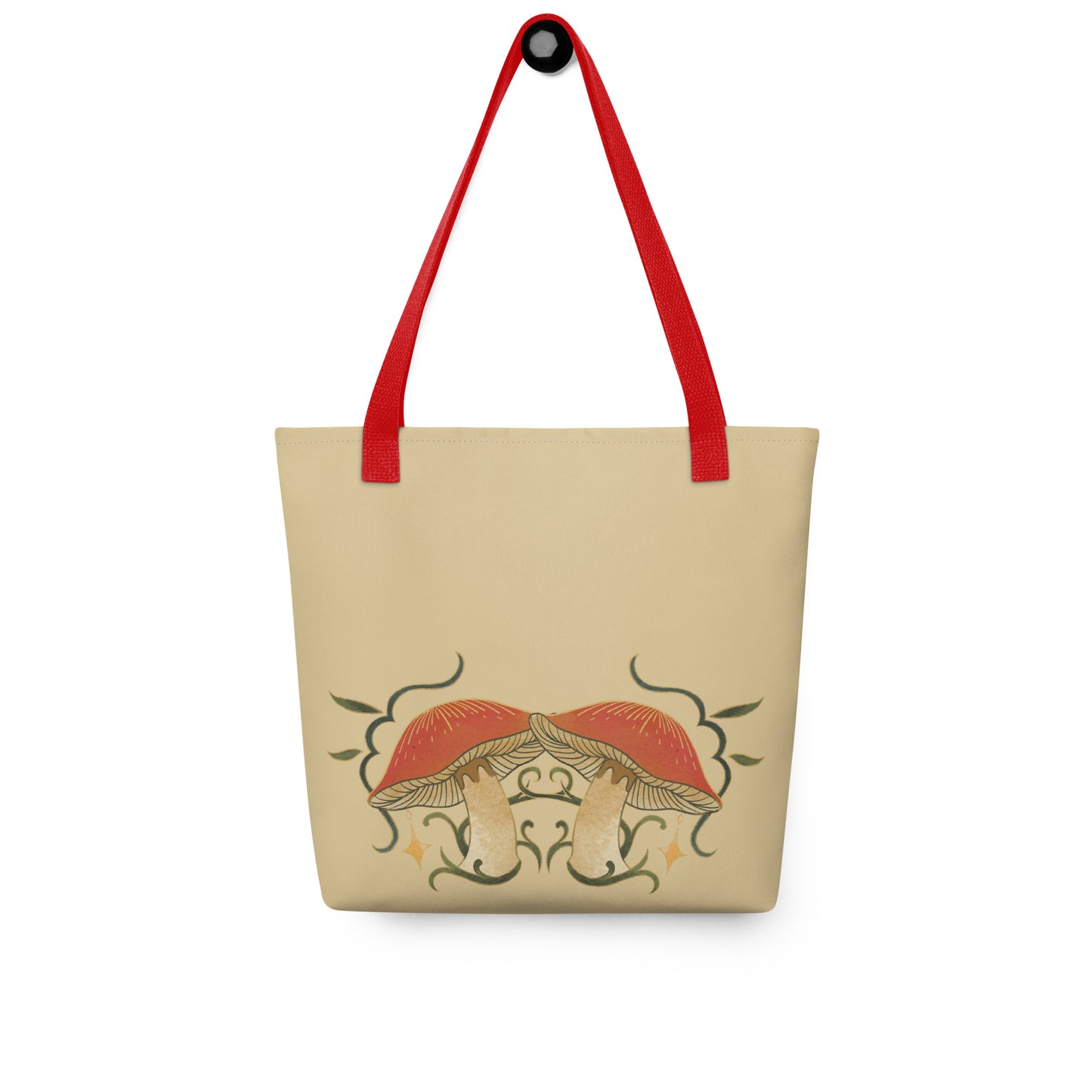 Autumn Mushrooms Tote Bag with Red Handle