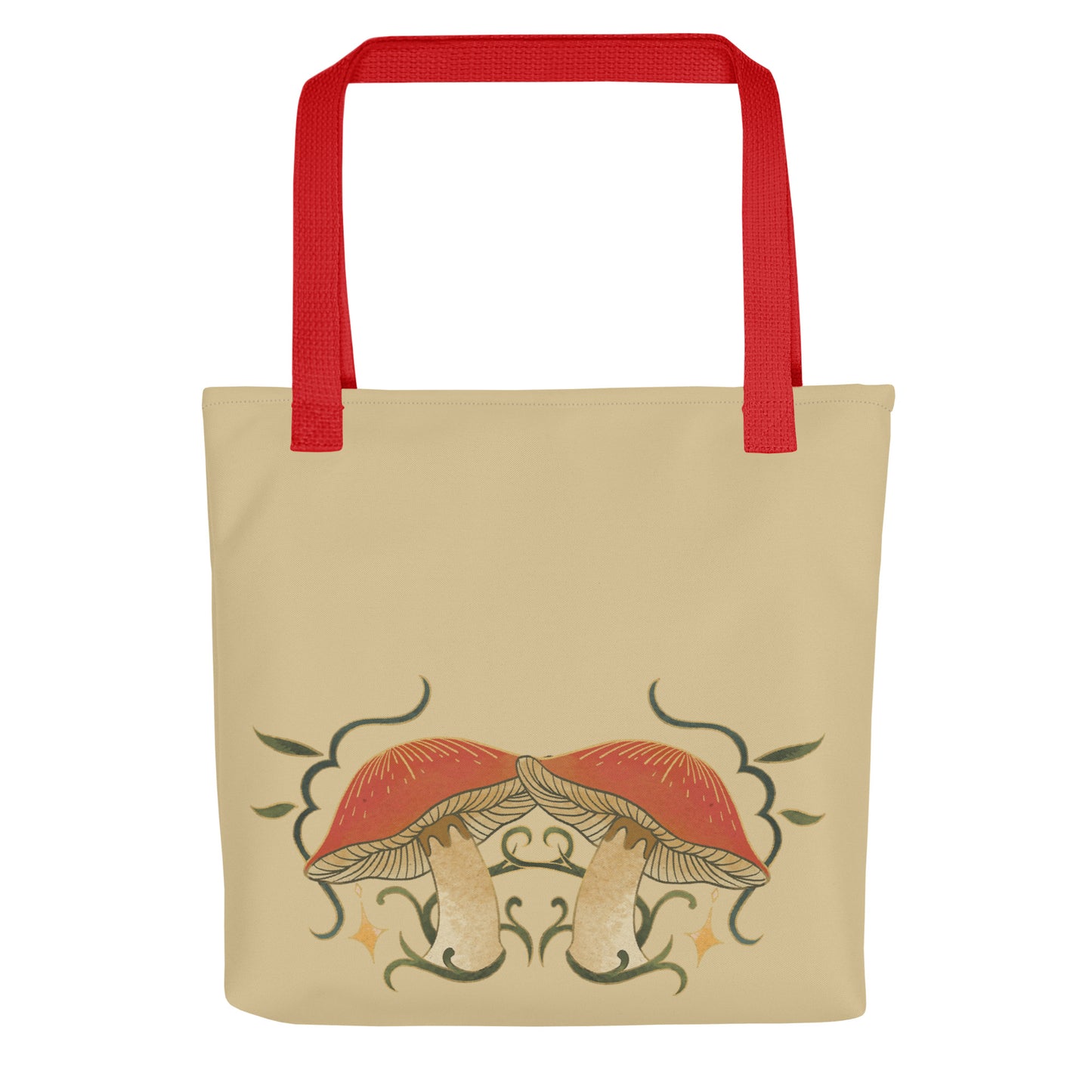 Autumn Mushrooms Tote Bag with Red Handle